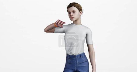 3d render of woman checking watch,  wristband or smart watch for exercise, time or activities tracking