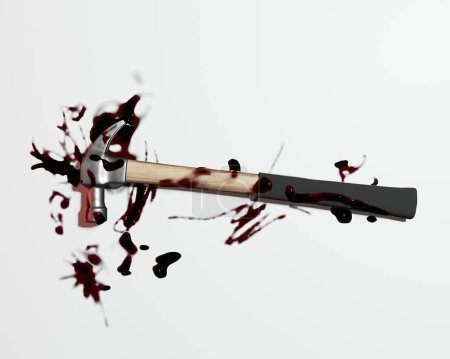 Foto de 3d renderizado de martillo con mancha de sangre para escena del crimen o concepto de violencia - Imagen libre de derechos