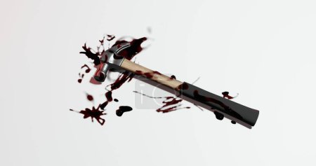 Foto de 3d renderizado de martillo con mancha de sangre para escena del crimen o concepto de violencia - Imagen libre de derechos