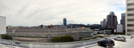 Photo for San Francisco - June 4, 2009: Convention Center hosting Apple event panoramic seen from high up on 3rd street. - Royalty Free Image