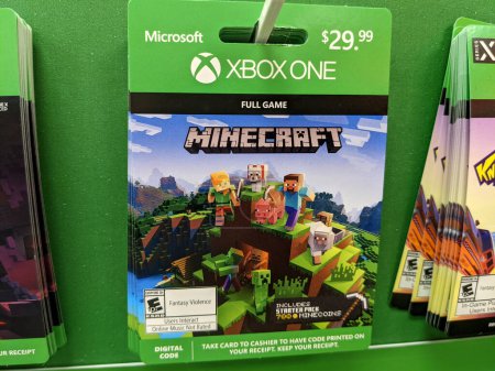 Foto de Honolulu - September 28, 2021: Microsoft Minecraft Full game on Xbox and Windows digital code for sell at Target for 29.99. - Imagen libre de derechos