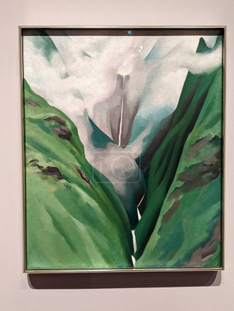 Photo for Honolulu - April 1, 2022:  Painting by Georgia OKeeffe that depicts a waterfall near the mouth of 'Iao Valley in Maui, Hawaii. The painting was created in 1939, when OKeeffe visited Hawaii as part of a commission from the Dole Pineapple Company. - Royalty Free Image