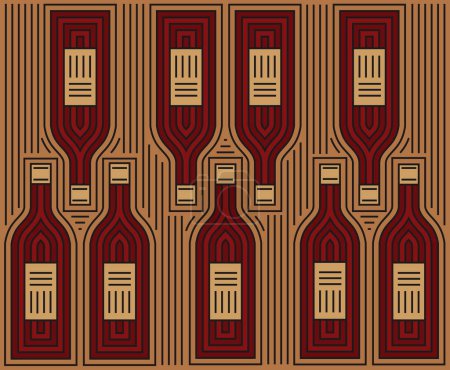 Illustration for Red Wine bottles silhouettes, vintage  decorative pattern. Illustration of colorful background for  alcohol advertising,  banners, wine markets, bars and vineyards. Vector available. - Royalty Free Image
