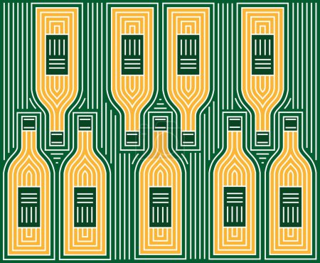 Illustration for White Wine bottles silhouettes, vintage  decorative pattern. Illustration of green background for  alcohol advertising,  banners, wine markets, bars and vineyards. Vector available. - Royalty Free Image
