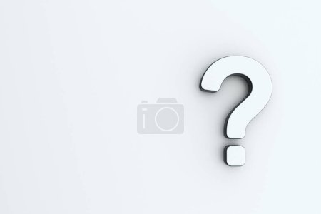 Photo for Front view of white question mark on white wall background. Business support concept. Question mark sign banner. 3D rendering - Royalty Free Image