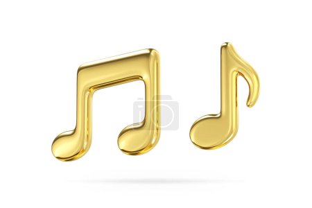 Gold note icon. Volumetric music tone symbol. Song compositions and sonatas. Classical decoration of festivals and concerts. Creation of symphonies. Realistic 3d rendering