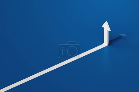 Téléchargez les photos : Ligne de flèche blanche 3d montant sur fond bleu, Business way concept, rendu 3d - en image libre de droit