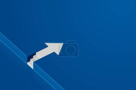 Téléchargez les photos : Flèche blanche avec escalier pas à pas sur fond bleu, concept business way, style minimal, rendu 3d - en image libre de droit