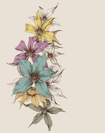 Ilustración de Floral garland, beautiful hand flowers drawn decoration for festive events - Imagen libre de derechos