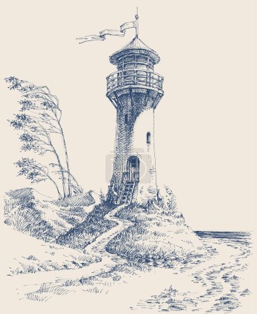 Illustration for Lighthouse pencil drawing. Etch style - Royalty Free Image
