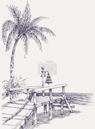 Téléchargez les photos : Pont en bois de plage dans le sable, chemin vers la mer dessin - en image libre de droit