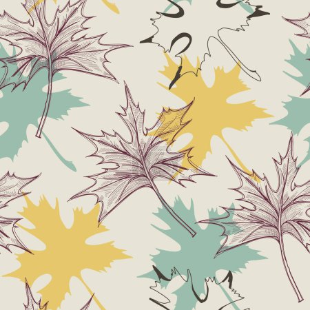 Téléchargez les photos : Les branches de feuille d'érable tombent motif élégant sans couture - en image libre de droit