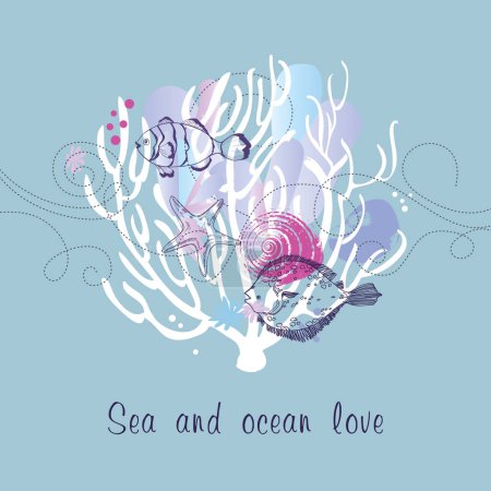 Ilustración de Mar y océano diseño de la vida marina. Plantilla de folleto turístico - Imagen libre de derechos