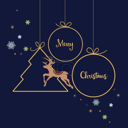 Téléchargez les illustrations : Carte de vœux de Noël, cadre rond en boule pour le texte et la conception des rennes - en licence libre de droit