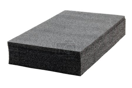 Black high-impact closed-cell polyethylene foam brick isolated on white background. Specifically designed packing material.