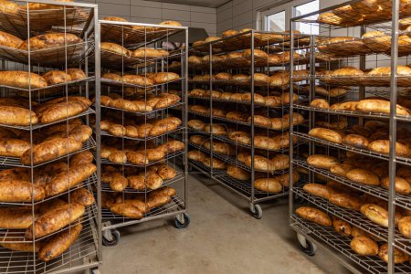 Photo for Bread bakery food factory production with fresh products. - Royalty Free Image