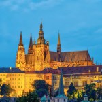 The castle with the St. Vitus Cathedral in Prague at twilight 