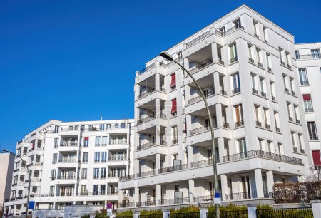 Photo for White modern apartment buildings seen in the Prenzlauer Berg district in Berlin, Germany - Royalty Free Image