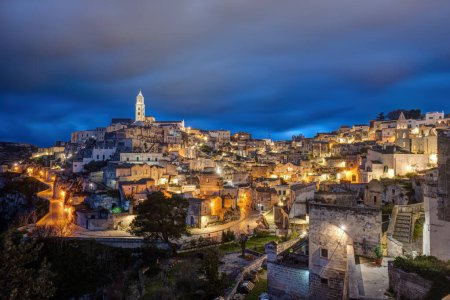The old town of Matera, a Unesco World Heritage Site, in southern Italy at night