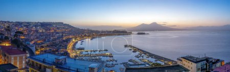 Panorama of the Gulf of Naples with the famous Mount Vesuvius before sunrise