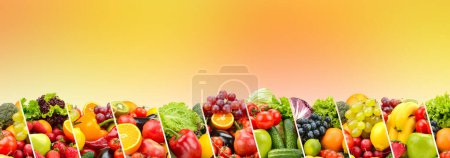 Photo for Berries, fruits and vegetables on an orange blurred background. - Royalty Free Image