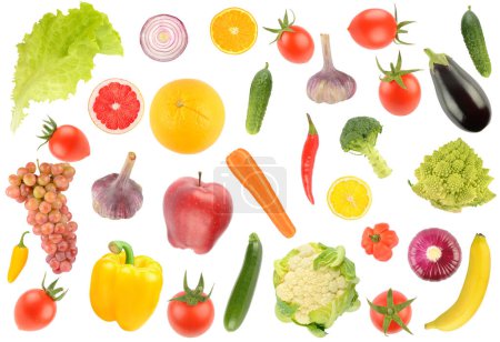 Photo for Large pattern of fresh fruits and vegetables isolated on white background. - Royalty Free Image
