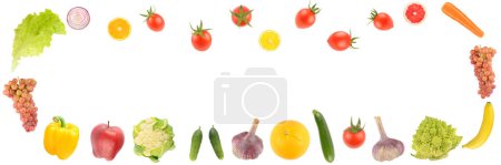 Téléchargez les photos : Large cadre de fruits et légumes sains isolés sur fond blanc. - en image libre de droit
