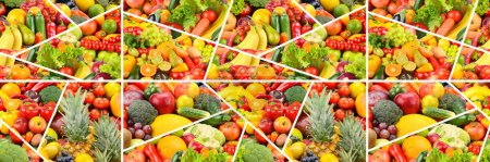 Photo for Beautiful seamless pattern wholesome colorful fruits, vegetables and berries. - Royalty Free Image