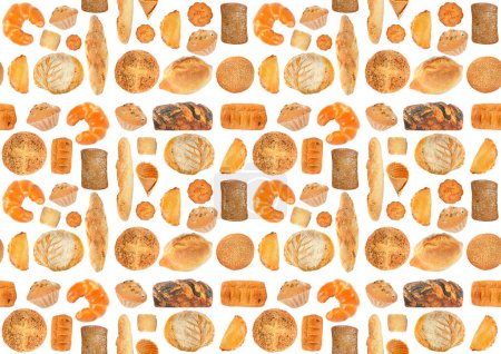 Foto de Beautiful seamless pattern of bread products isolated on white background - Imagen libre de derechos