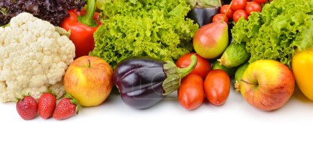 Foto de Bright tasty vegetables and fruits isolated on white background. - Imagen libre de derechos