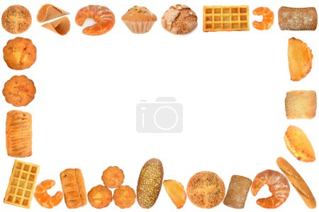 Photo for Frame from delicious and fresh bread products isolated on white background. - Royalty Free Image