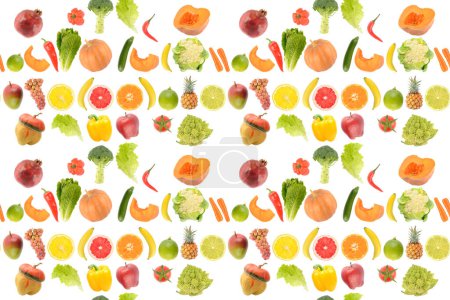 Photo for Fruit vegetable seamless pattern isolated on white background. - Royalty Free Image