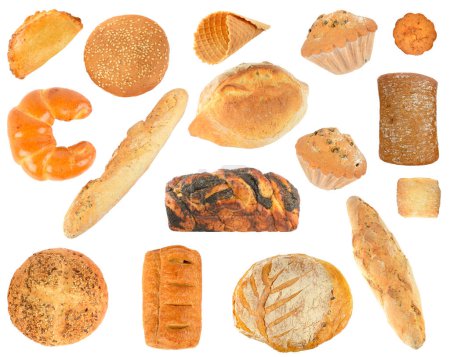 Téléchargez les photos : Grand ensemble de produits de pain frais sains isolés sur fond blanc - en image libre de droit