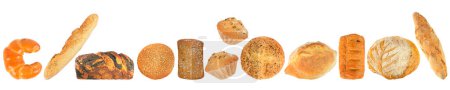 Téléchargez les photos : Produits de boulangerie frais avec réflexion lumineuse isolée sur fond blanc - en image libre de droit