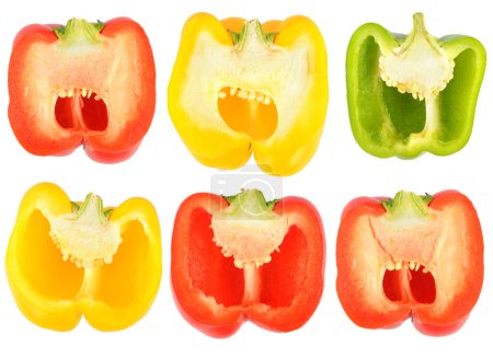Photo for Sliced multicolored sweet pepper isolated on white background. - Royalty Free Image