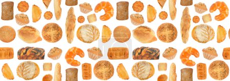 Foto de Beautiful seamless pattern of bread products isolated on white background - Imagen libre de derechos