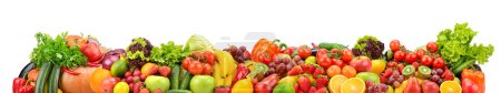 Photo for Wide panoramic photo fruits, vegetables, berries for your layout isolated on white background - Royalty Free Image