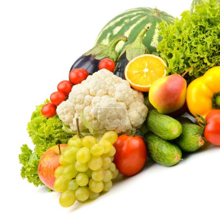 Photo for Fresh vegetables and fruits isolated not white background. - Royalty Free Image