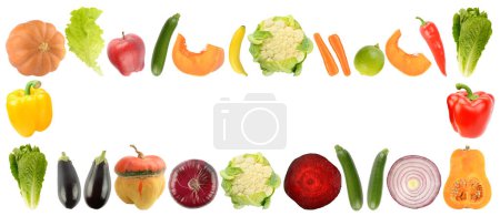 Photo for Frame of fresh healthy vegetables and fruits isolated on white background. - Royalty Free Image