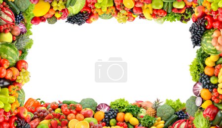 Foto de Marco de frutas y verduras aislado sobre fondo blanco - Imagen libre de derechos