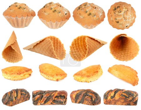 Photo for Collection of sweet bread products isolated on white background. - Royalty Free Image