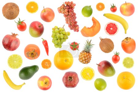 Téléchargez les photos : Grand ensemble de fruits et légumes isolés sur fond blanc. - en image libre de droit