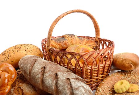 Foto de Colección de productos de pan aislados sobre fondo blanco - Imagen libre de derechos