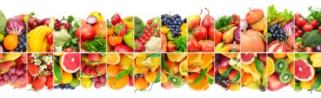 Foto de Doble patrón de verduras frescas, frutas y bayas aisladas sobre fondo blanco. - Imagen libre de derechos