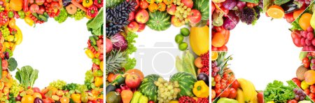 Foto de Marcos de recolección de frutas, verduras y bayas aisladas sobre fondo blanco - Imagen libre de derechos