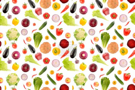 Foto de Patrón sin costura de verduras de frutas aisladas sobre fondo blanco. - Imagen libre de derechos