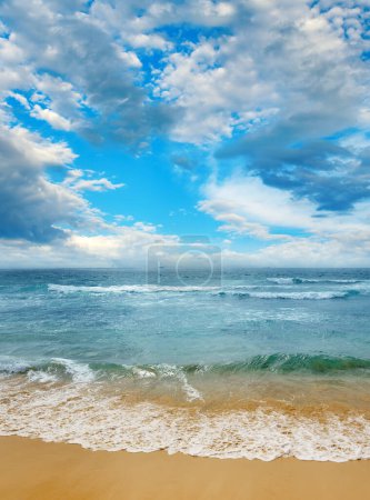Téléchargez les photos : Paysage océanique lumineux. Vagues de mer et ciel magnifique avec des nuages blancs. - en image libre de droit