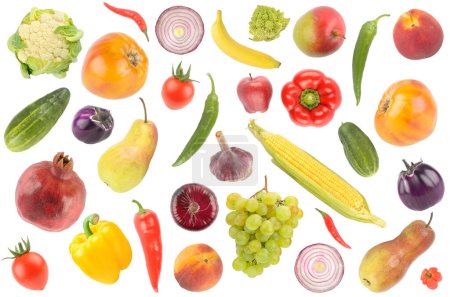 Photo for Collection beautiful bright vegetables and fruits isolated on white background. - Royalty Free Image