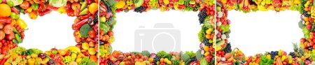 Photo for Collection frames of fruits, vegetables and berries isolated on white background - Royalty Free Image