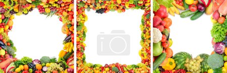Photo for Collection frames of fruits, vegetables and berries isolated on white background - Royalty Free Image